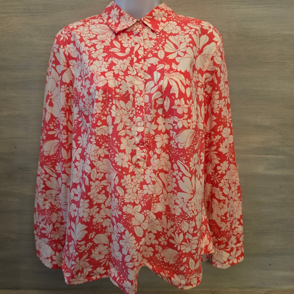 Talbots 100% Cotton Hawaiian Floral Print Button Down Shirt Blouse Size 12 GC‎